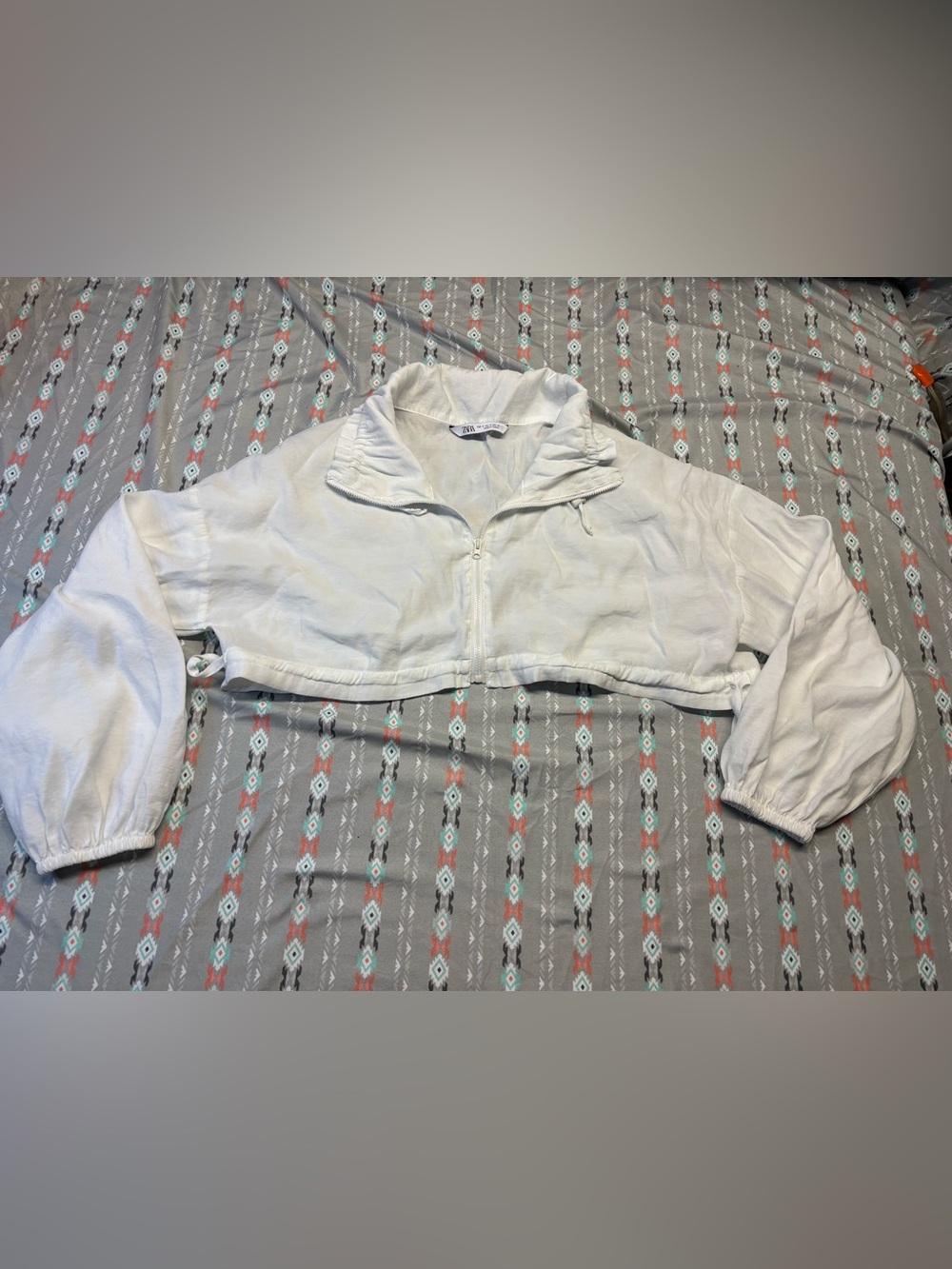 🍄Zara White Lightweight Cropped Collared Zip-Up Jacket